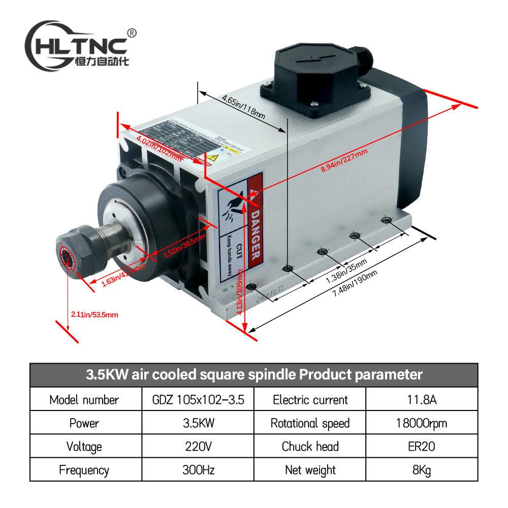 3.5KW ER20 220VSquare Fly-edge - Spindle Motor review and price