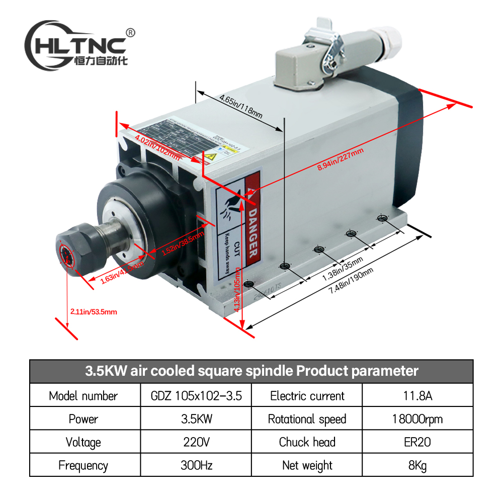 3.5KW ER20 220VSquare Fly-edge - Spindle Motor review and price
