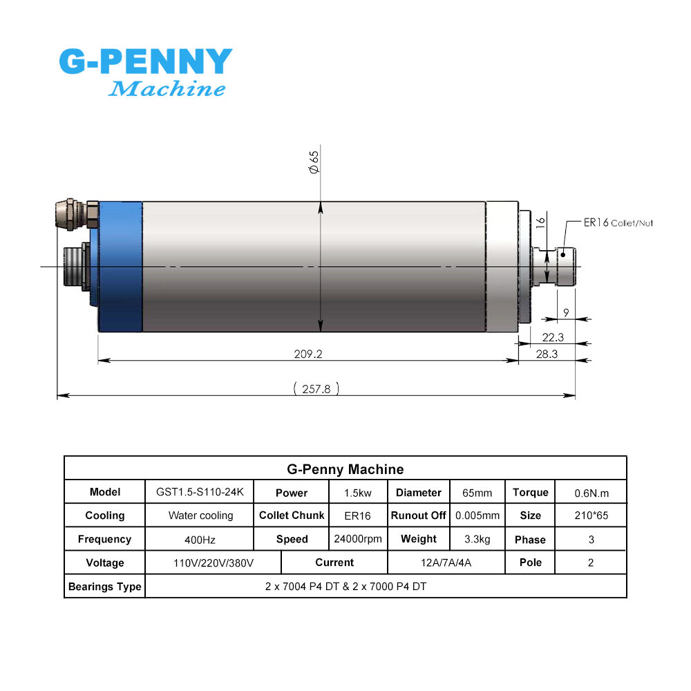 G-Penny CNC 1.5KW ER16 65mm 4  - Water Cooled Spindle review and price