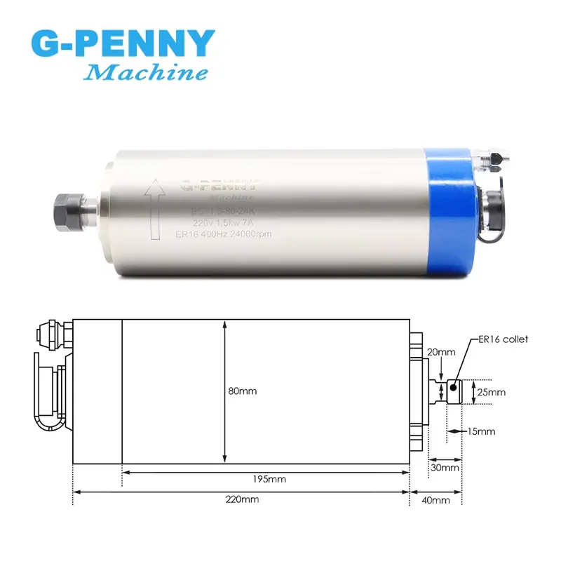 Gpenny 1.5kw ER16 D80mm Water  - Spindle Motor review and price