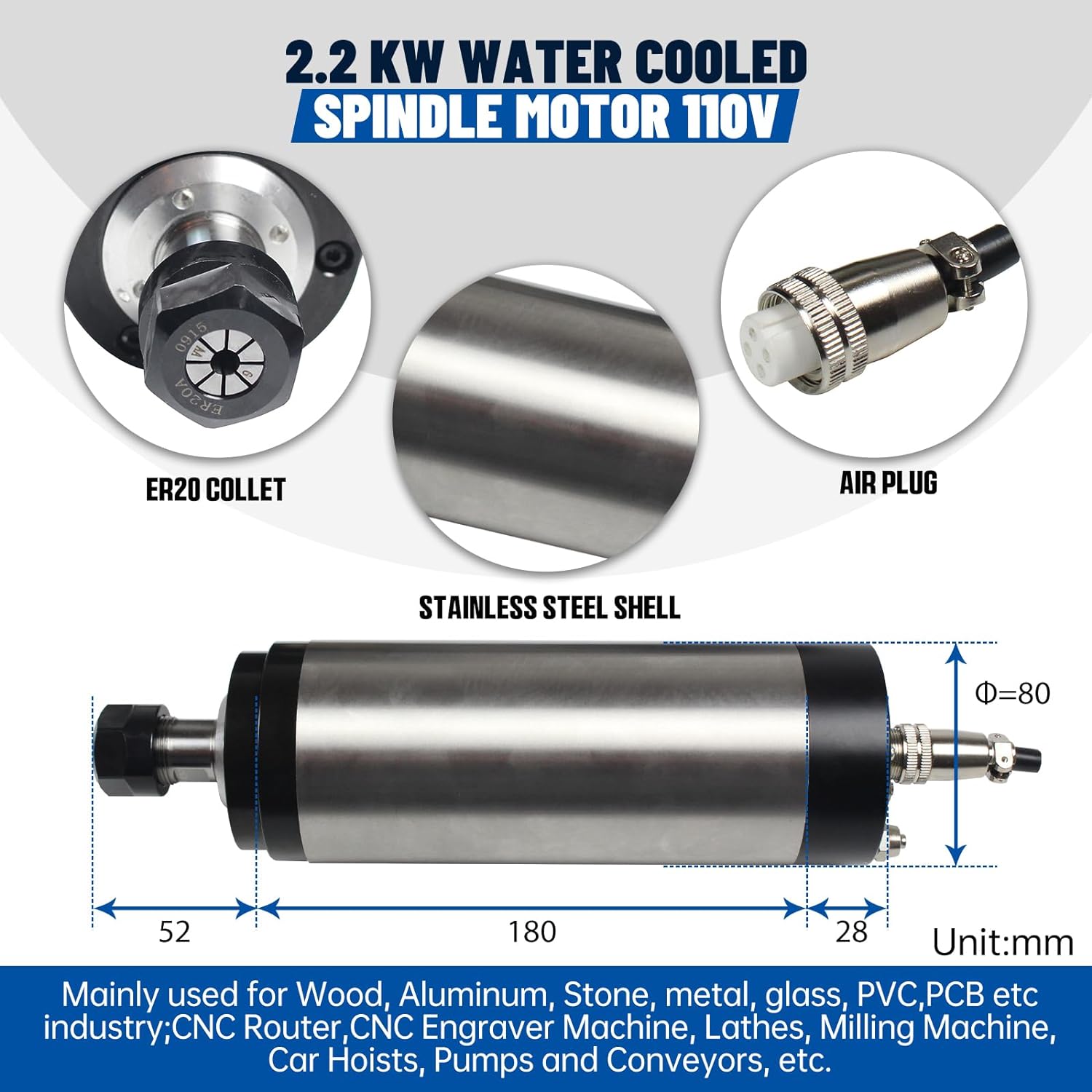 110V 220V Spindle Motor 2.2KW  - Water Cooled Spindle review and price
